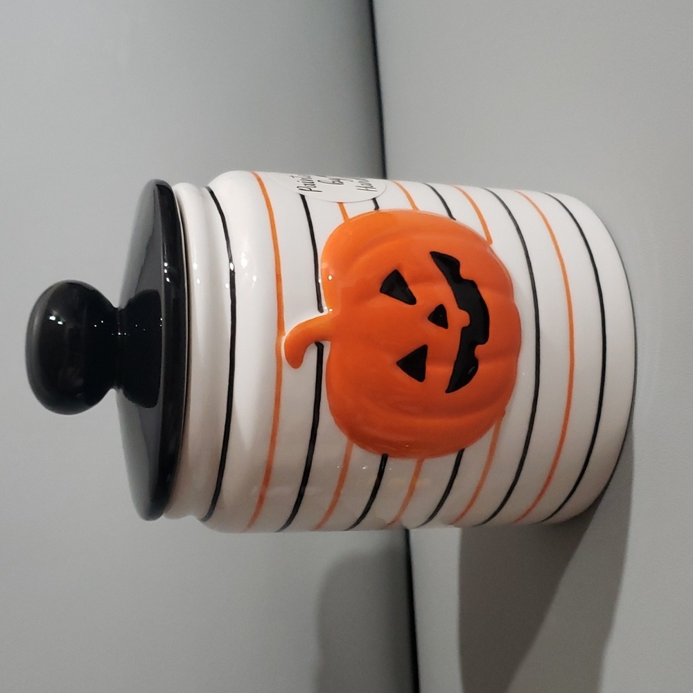 Hand Painted Ceramic Pumpkin Canister NWT